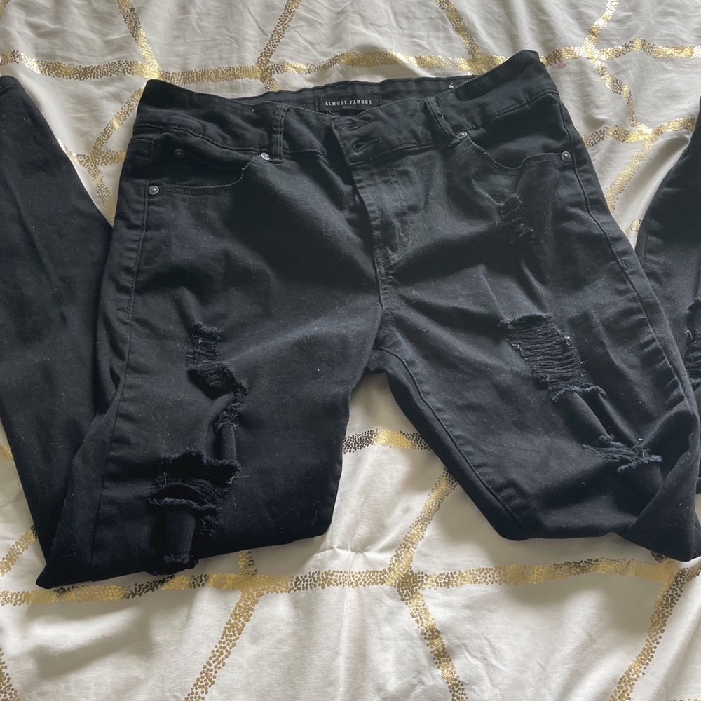 high waisted black ripped skinny jeans